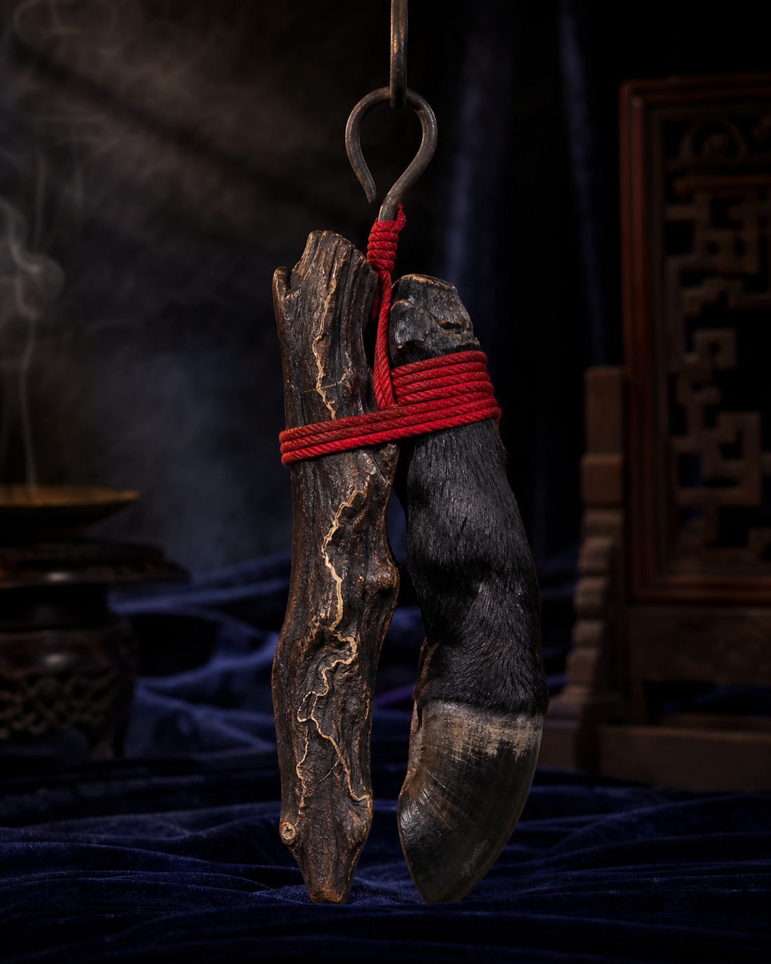 "Double Thunder" — Thunder-Struck Jujube Wood & Black Donkey Hoof, hero view